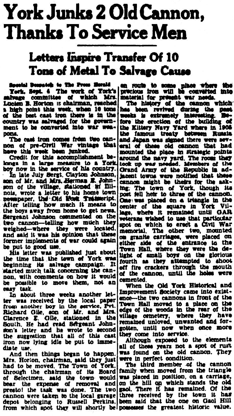 Scrap Drive Postland Press Herald 9-5-1942